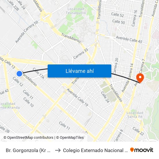 Br. Gorgonzola (Kr 43 - Cl 12b) to Colegio Externado Nacional Camilo Torres map