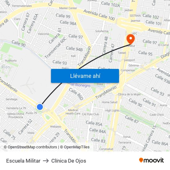 Escuela Militar to Clínica De Ojos map