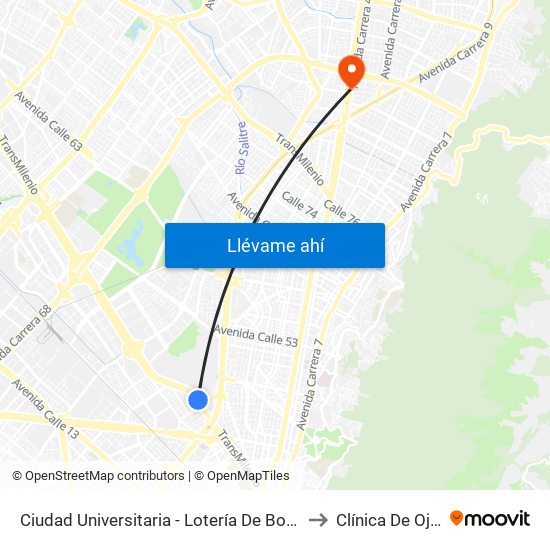 Ciudad Universitaria - Lotería De Bogotá to Clínica De Ojos map