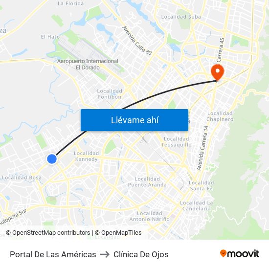 Portal De Las Américas to Clínica De Ojos map