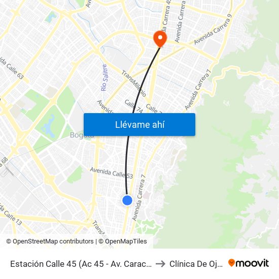 Estación Calle 45 (Ac 45 - Av. Caracas) to Clínica De Ojos map
