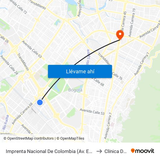 Imprenta Nacional De Colombia (Av. Esperanza - Kr 66) to Clínica De Ojos map