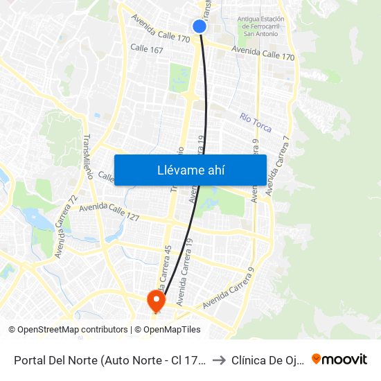 Portal Del Norte (Auto Norte - Cl 174a) to Clínica De Ojos map