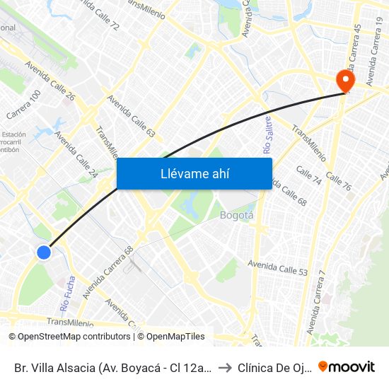 Br. Villa Alsacia (Av. Boyacá - Cl 12a) (A) to Clínica De Ojos map