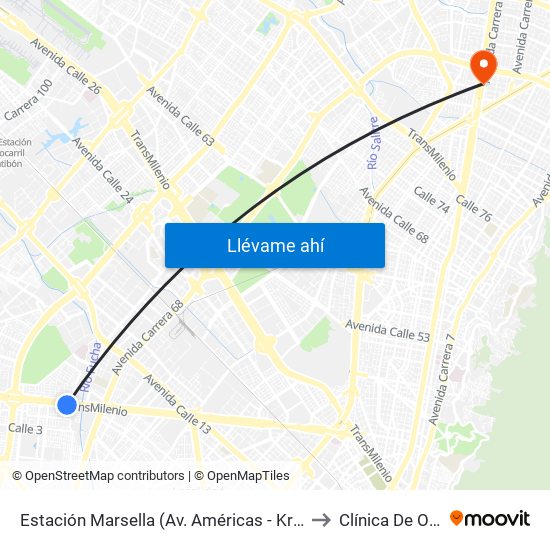 Estación Marsella (Av. Américas - Kr 69b) to Clínica De Ojos map