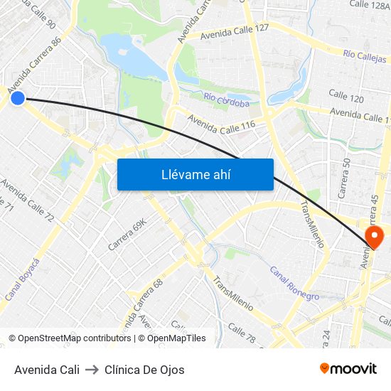 Avenida Cali to Clínica De Ojos map