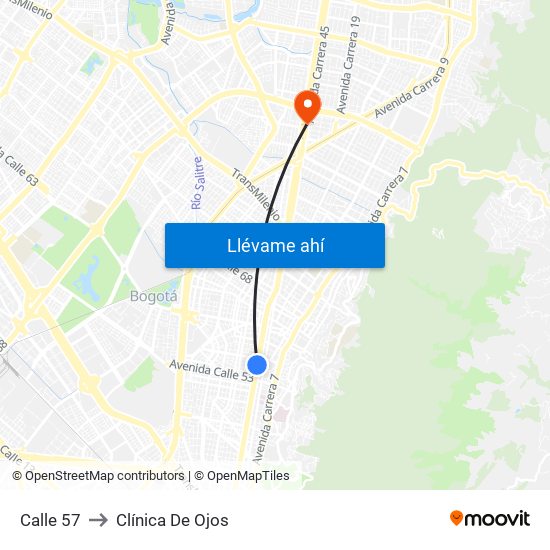 Calle 57 to Clínica De Ojos map