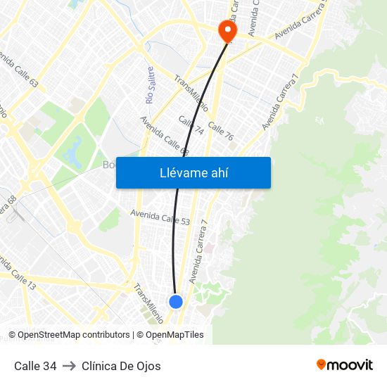Calle 34 to Clínica De Ojos map