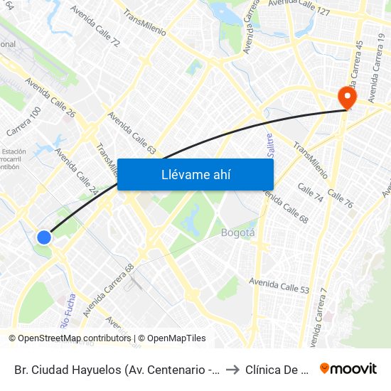 Br. Ciudad Hayuelos (Av. Centenario - Kr 78g) to Clínica De Ojos map