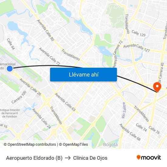 Aeropuerto Eldorado (B) to Clínica De Ojos map