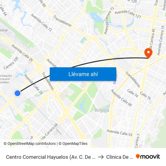 Centro Comercial Hayuelos (Av. C. De Cali - Cl 20) to Clínica De Ojos map