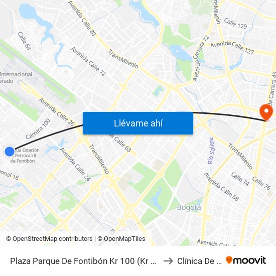 Plaza Parque De Fontibón Kr 100 (Kr 100 - Cl 17a) to Clínica De Ojos map