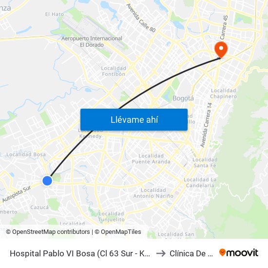 Hospital Pablo VI Bosa (Cl 63 Sur - Kr 77g) (A) to Clínica De Ojos map