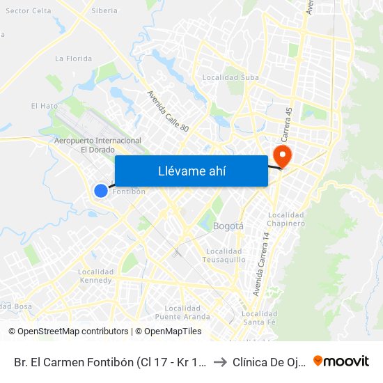 Br. El Carmen Fontibón (Cl 17 - Kr 100) to Clínica De Ojos map