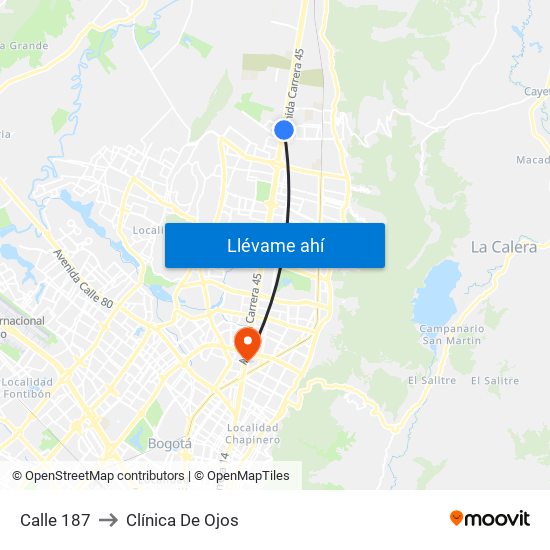 Calle 187 to Clínica De Ojos map