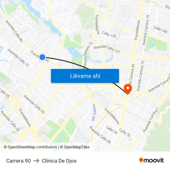 Carrera 90 to Clínica De Ojos map