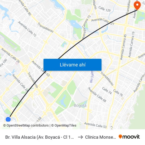 Br. Villa Alsacia (Av. Boyacá - Cl 12a) (A) to Clínica Monserrat map