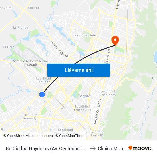 Br. Ciudad Hayuelos (Av. Centenario - Av. C. De Cali) to Clínica Monserrat map