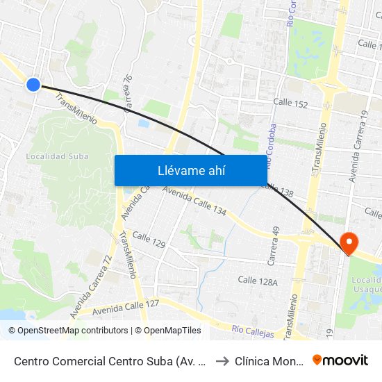 Centro Comercial Centro Suba (Av. Suba - Kr 91) to Clínica Monserrat map