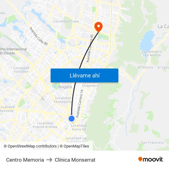 Centro Memoria to Clínica Monserrat map