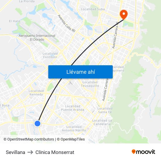 Sevillana to Clínica Monserrat map
