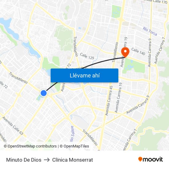 Minuto De Dios to Clínica Monserrat map