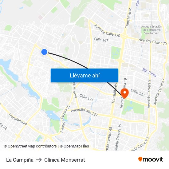 La Campiña to Clínica Monserrat map