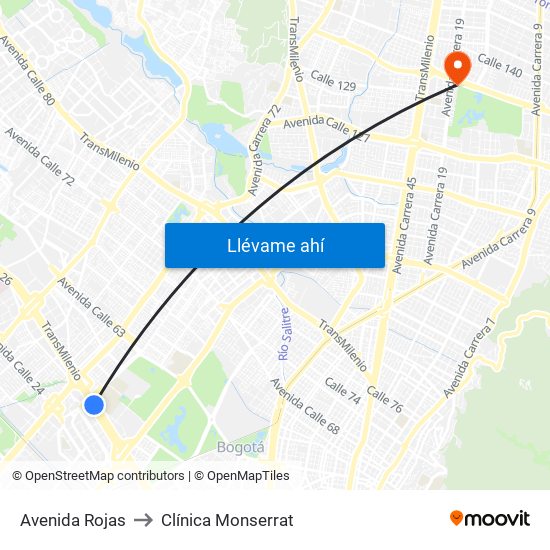 Avenida Rojas to Clínica Monserrat map