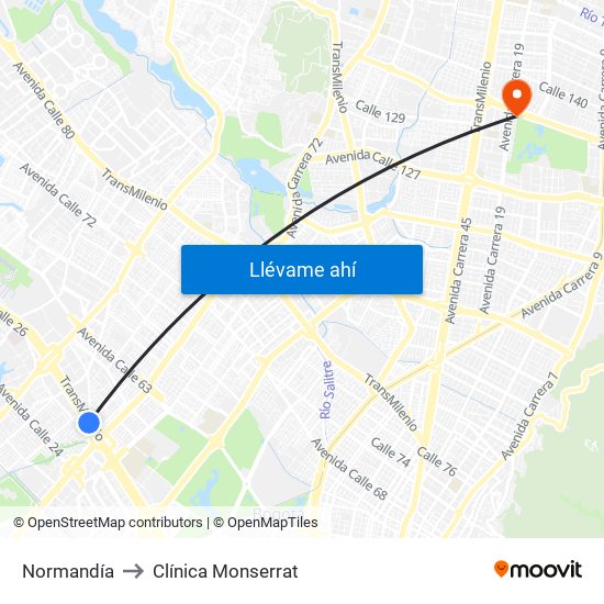 Normandía to Clínica Monserrat map