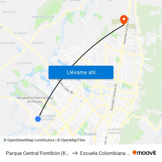 Parque Central Fontibón (Kr 99 - Cl 17a) (B) to Escuela Colombiana De Ingenieria map