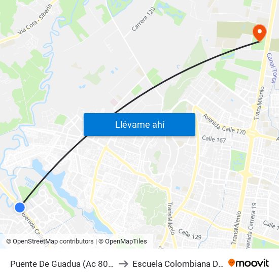 Puente De Guadua (Ac 80 - Kr 119) (A) to Escuela Colombiana De Ingenieria map