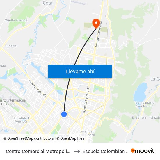 Centro Comercial Metrópolis (Ak 68 - Cl 76a) (C) to Escuela Colombiana De Ingenieria map