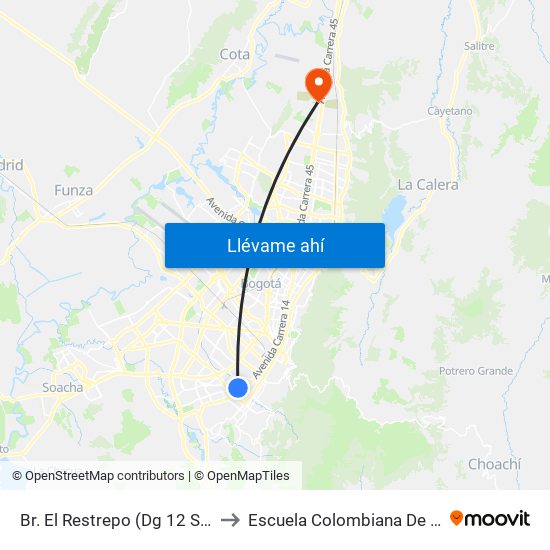 Br. El Restrepo (Dg 12 Sur - Kr 18) to Escuela Colombiana De Ingenieria map