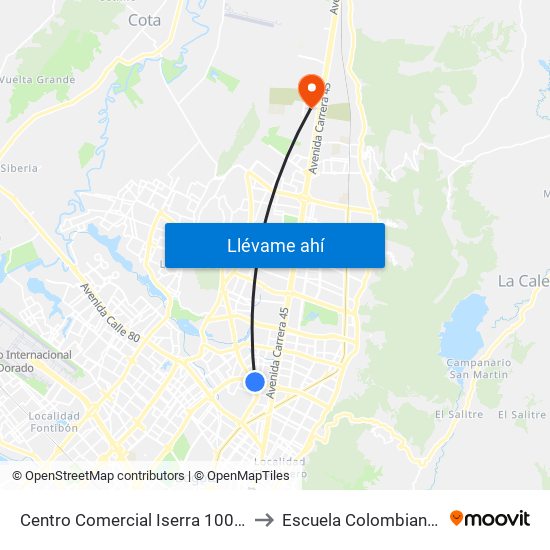 Centro Comercial Iserra 100 (Ac 100 - Tv 55) (C) to Escuela Colombiana De Ingenieria map