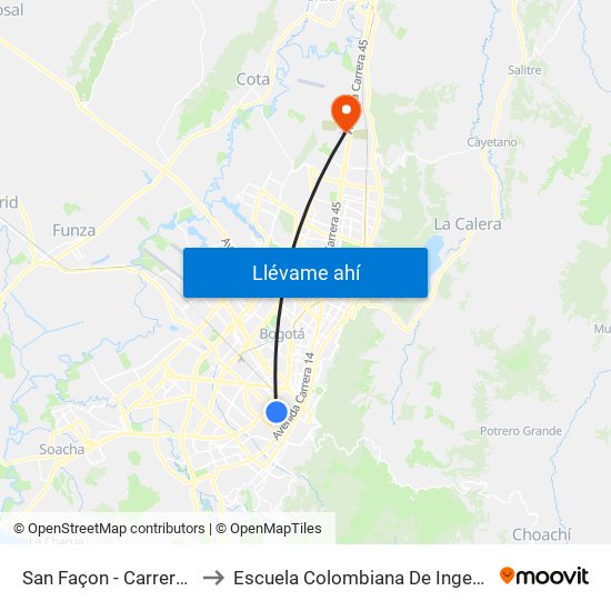 San Façon - Carrera 22 to Escuela Colombiana De Ingenieria map