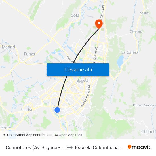 Colmotores (Av. Boyacá - Dg 53 Sur) (B) to Escuela Colombiana De Ingenieria map