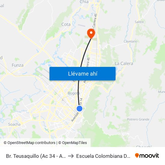 Br. Teusaquillo (Ac 34 - Av. Caracas) to Escuela Colombiana De Ingenieria map