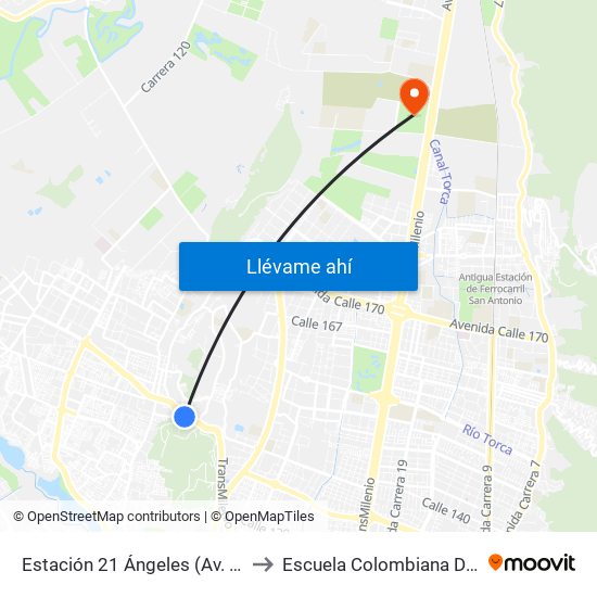 Estación 21 Ángeles (Av. Suba - Tv 84) to Escuela Colombiana De Ingenieria map