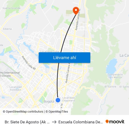 Br. Siete De Agosto (Ak 24 - Cl 66) to Escuela Colombiana De Ingenieria map