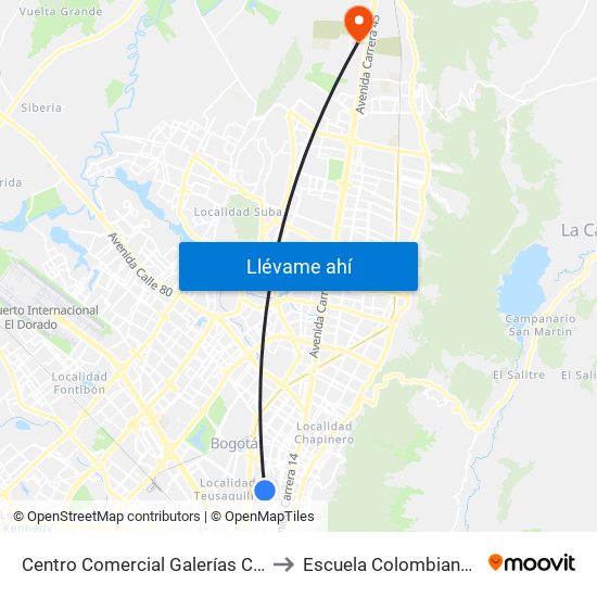 Centro Comercial Galerías Cl 52 (Ak 24 - Cl 52) to Escuela Colombiana De Ingenieria map