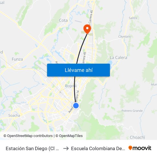 Estación San Diego (Cl 24 - Ak 10) to Escuela Colombiana De Ingenieria map