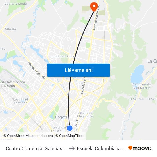 Centro Comercial Galerías (Ak 24 - Ac 53) to Escuela Colombiana De Ingenieria map