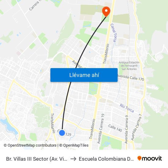Br. Villas III Sector (Av. Villas - Cl 129) to Escuela Colombiana De Ingenieria map