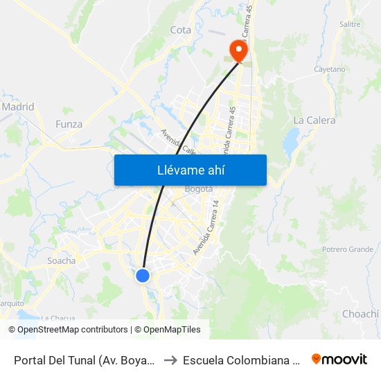 Portal Del Tunal (Av. Boyacá - Ak 24) (A) to Escuela Colombiana De Ingenieria map