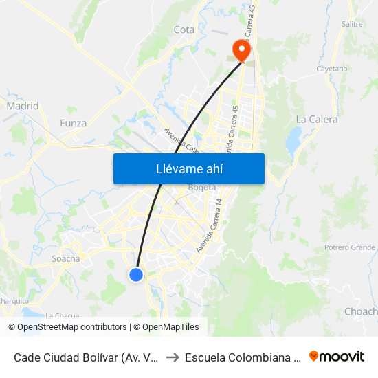 Cade Ciudad Bolívar (Av. V/cio - Tv 34) (B) to Escuela Colombiana De Ingenieria map