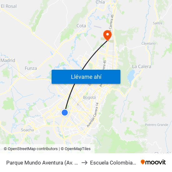 Parque Mundo Aventura (Av. Boyacá - Cl 2a Bis) (A) to Escuela Colombiana De Ingenieria map