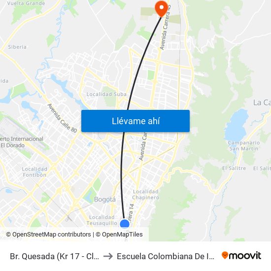 Br. Quesada (Kr 17 - Cl 51) (A) to Escuela Colombiana De Ingenieria map