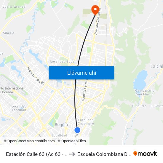 Estación Calle 63 (Ac 63 - Av. Caracas) to Escuela Colombiana De Ingenieria map