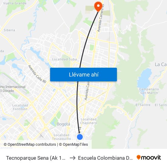 Tecnoparque Sena (Ak 13 - Cl 54) (A) to Escuela Colombiana De Ingenieria map