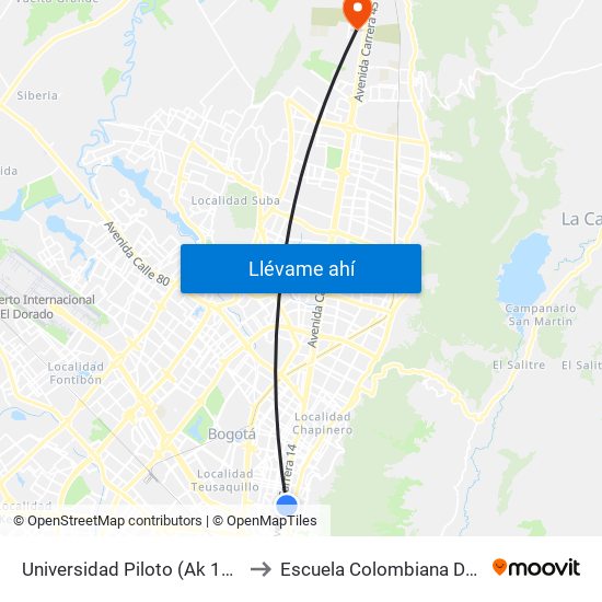 Universidad Piloto (Ak 13 - Cl 46) (A) to Escuela Colombiana De Ingenieria map